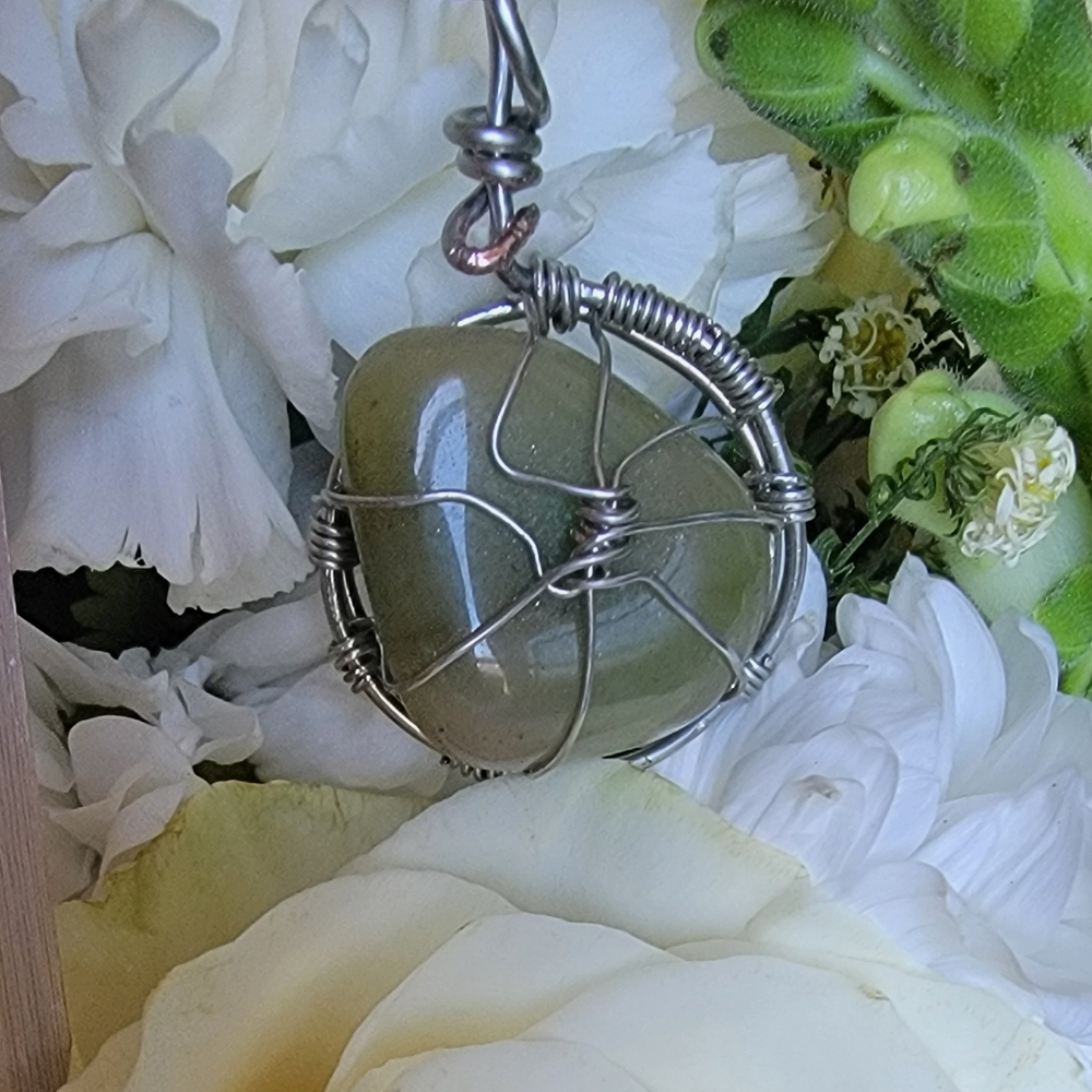 Hand crafted wire wrapped Stone pendant. Green Aventurine . New.